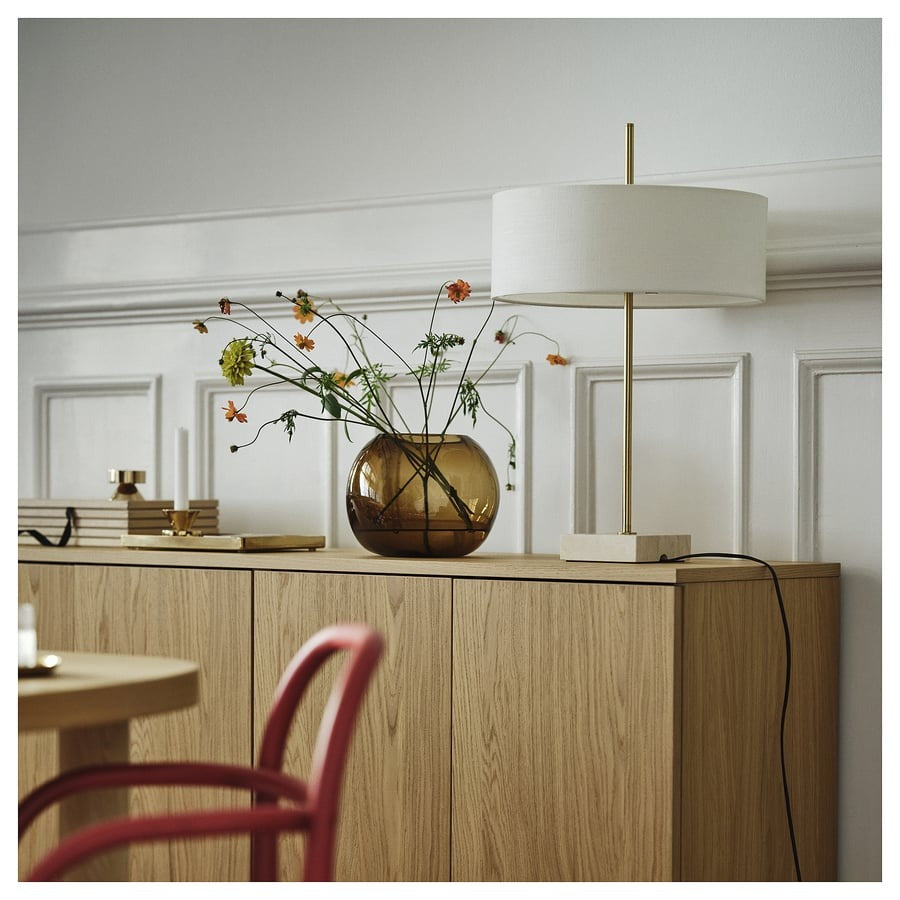 STOCKHOLM 2025 Table lamp, white textile/brass-plated, 65 cm
