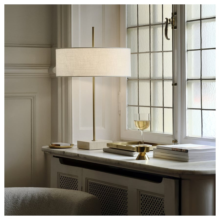 STOCKHOLM 2025 Table lamp, white textile/brass-plated, 65 cm