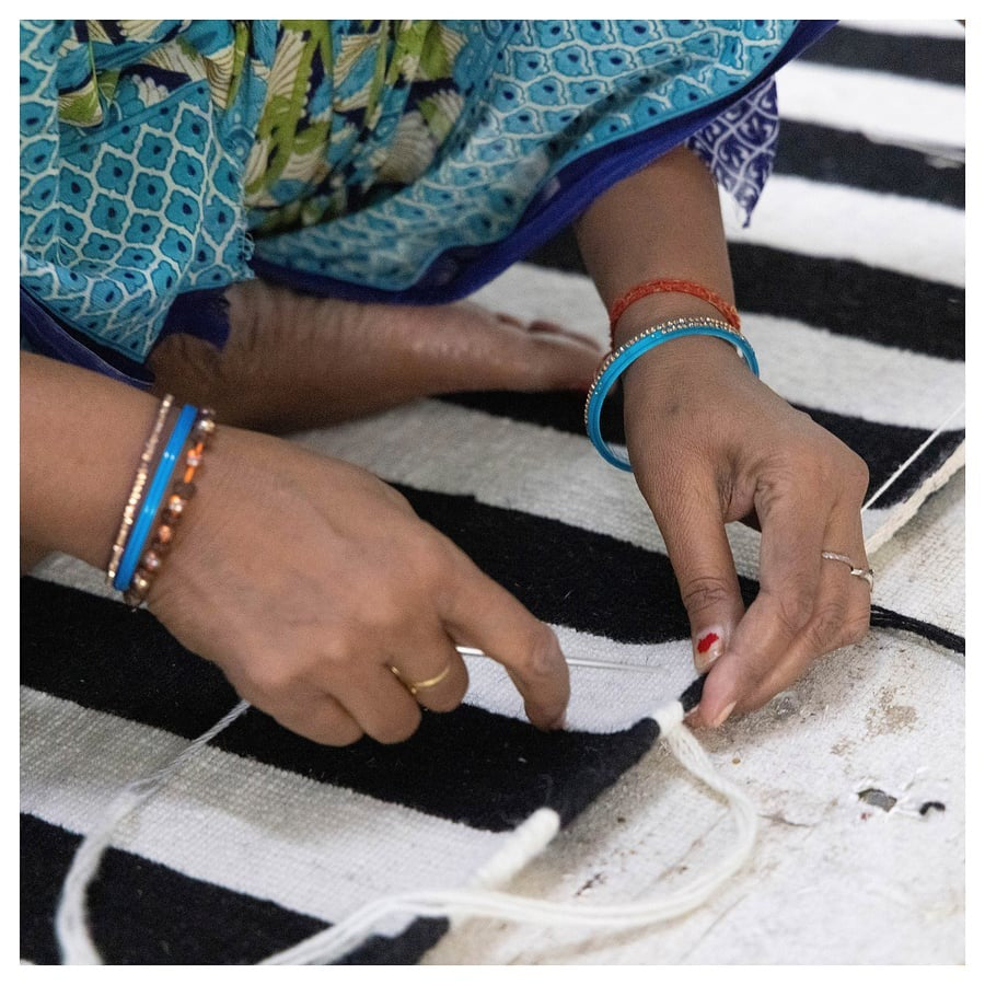 STOCKHOLM Rug, flatwoven, handmade/striped black/off-white, 170x240 cm