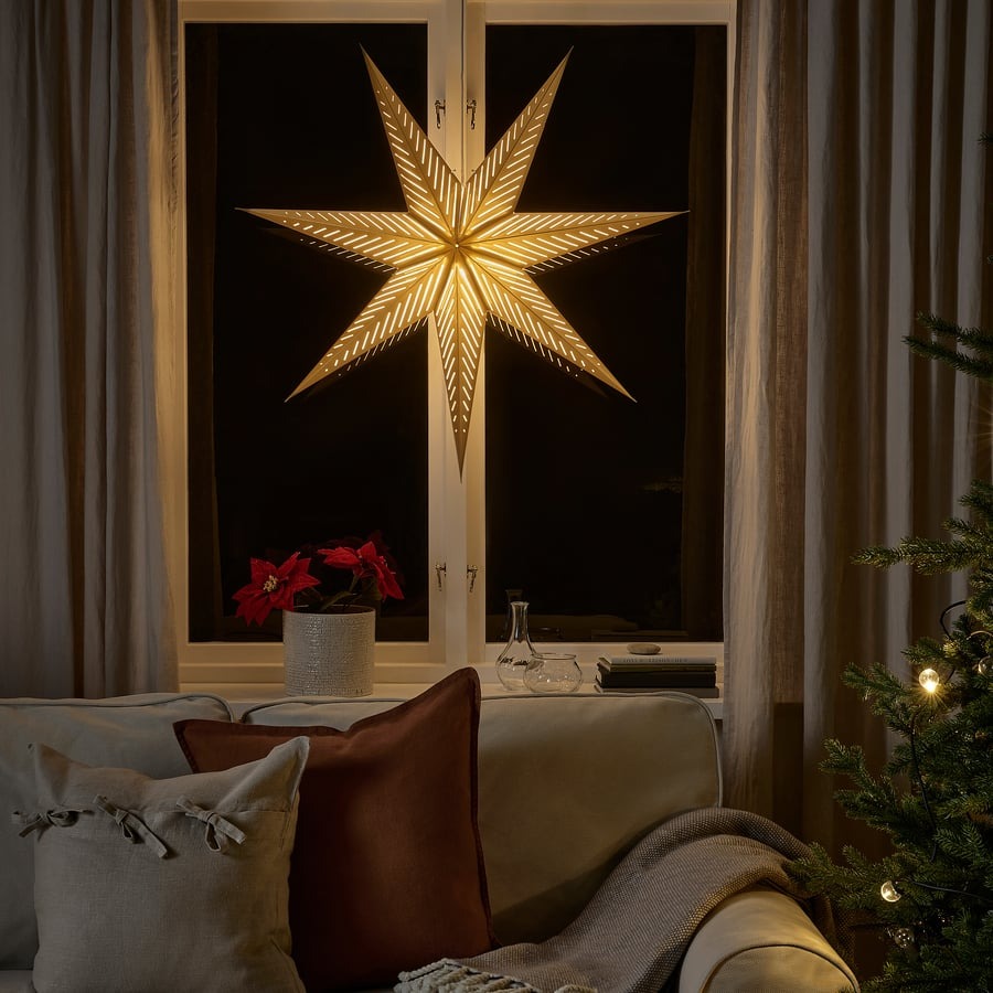 STRÅLA Lamp shade, brass-colour/stripe, 90 cm