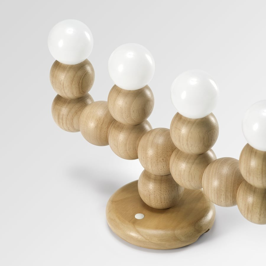 STRÅLA LED candelabra, wood battery-operated