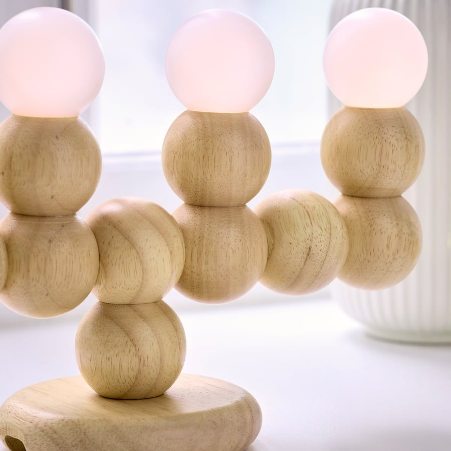 STRÅLA LED candelabra, wood battery-operated