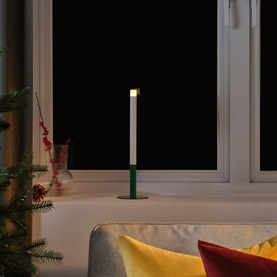 STRÅLA LED candle, candle-shaped battery-operated/green