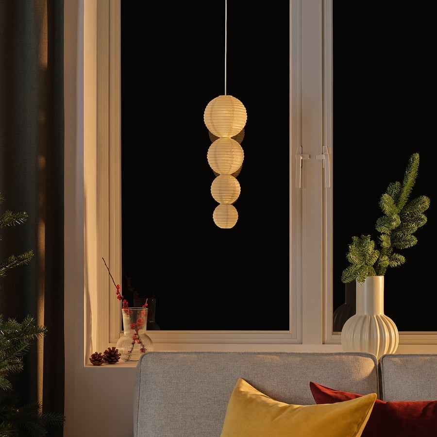 STRÅLA LED decorative pendant lamp, ball battery-operated/white