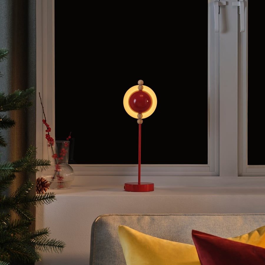 STRÅLA LED decorative table lamp, metal battery-operated/red