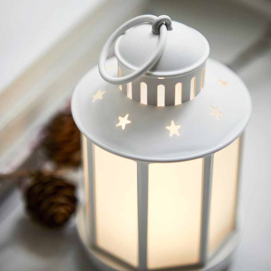 STRÅLA LED lantern, battery-operated white, 13 cm