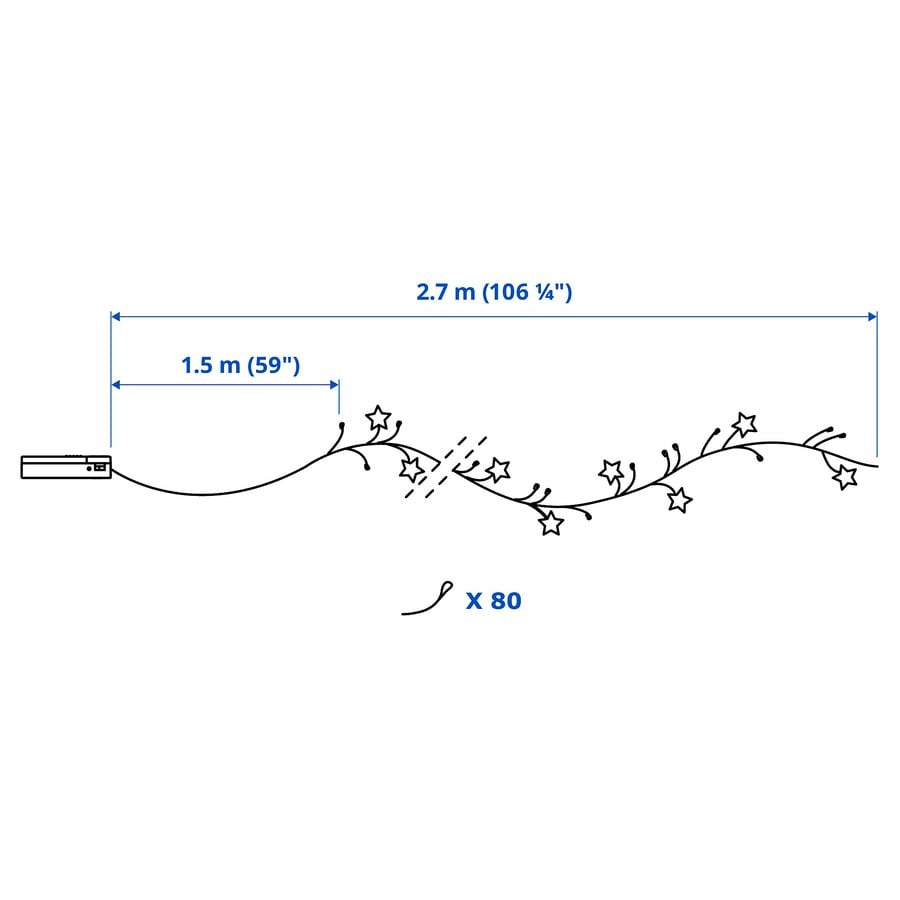 STRÅLA LED lighting chain with 80 lights, battery-operated mini/star gold-colour