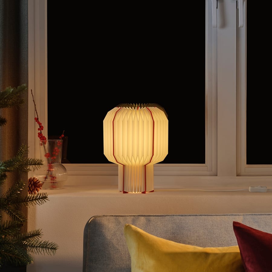 STRÅLA Table lamp, white/red
