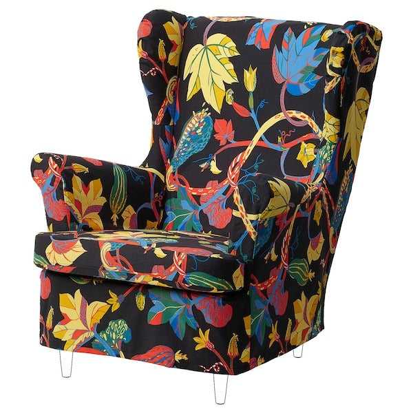 New STRANDMON Slipcover for armchair/footstool, Stigsbo multicolour/black