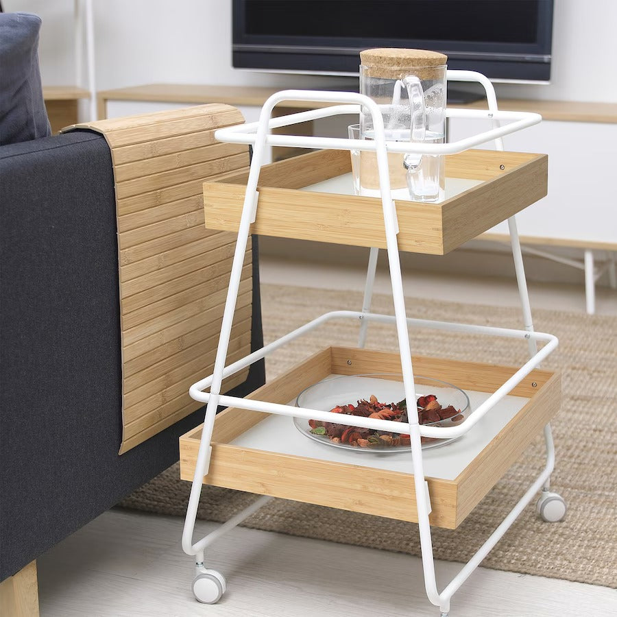 SVENARUM Trolley table with storage, bamboo/white, 40x56 cm