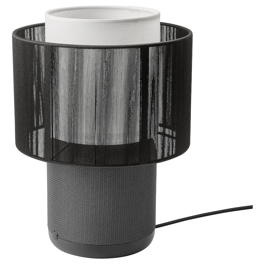 SYMFONISK Speaker lamp w Wi-Fi, textile shade, white/black