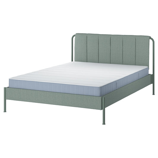 TÄLLÅSEN Upholstered bed frame with mattress, Kulsta grey-green/Vesteröy firm, 150x200 cm