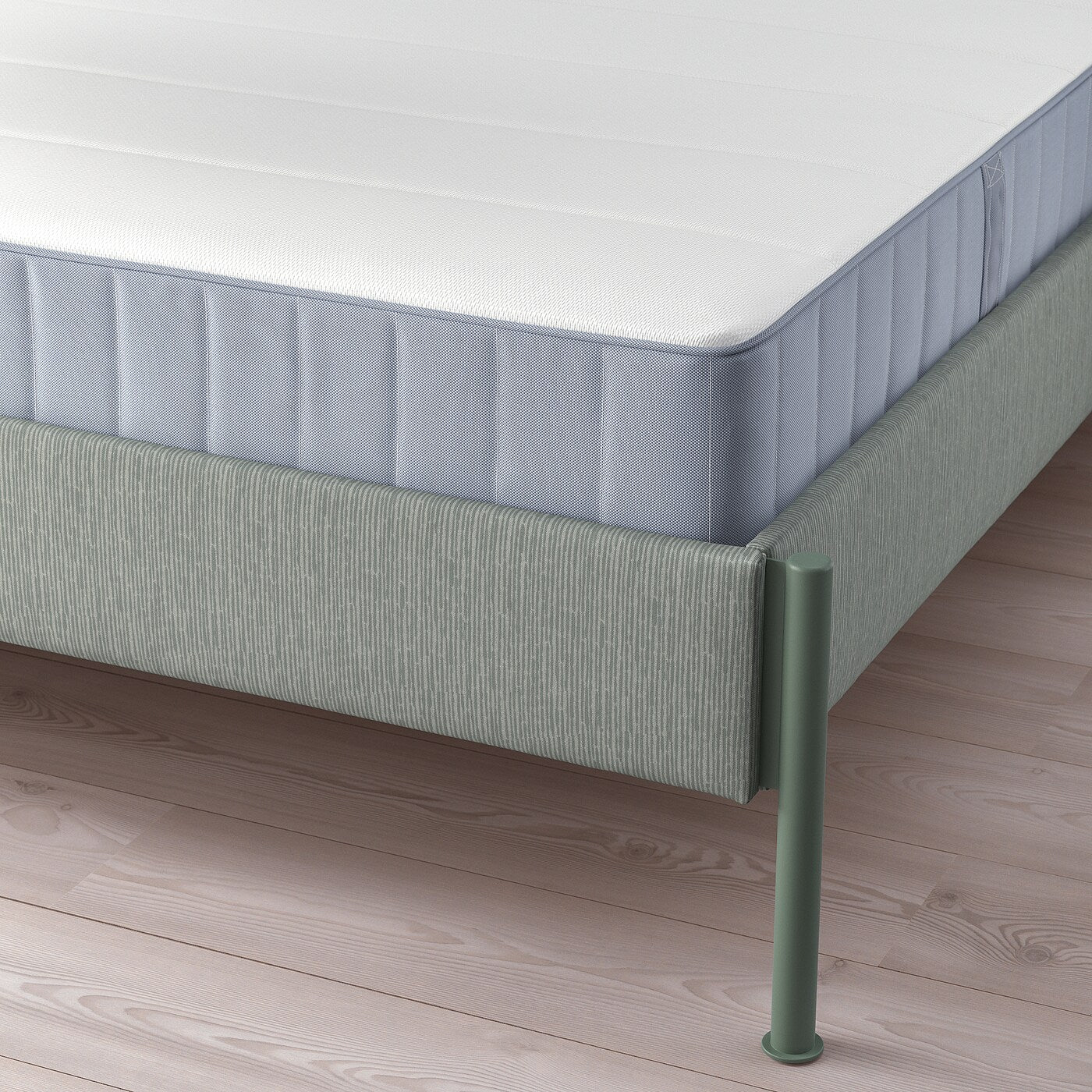 TÄLLÅSEN Upholstered bed frame with mattress, Kulsta grey-green/Vesteröy firm, 150x200 cm