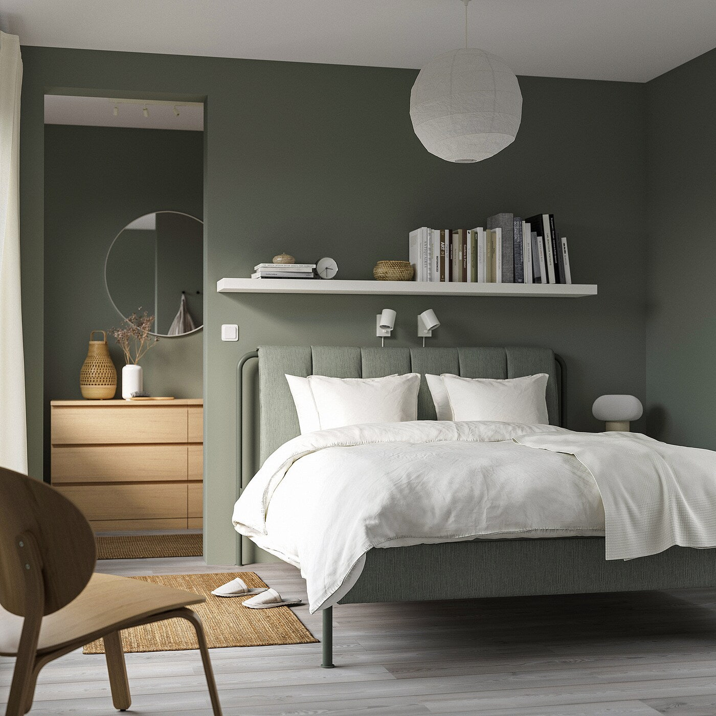 TÄLLÅSEN Upholstered bed frame with mattress, Kulsta grey-green/Vesteröy firm, 150x200 cm