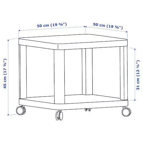 TINGBY Side table on castors, white, 50x50 cm