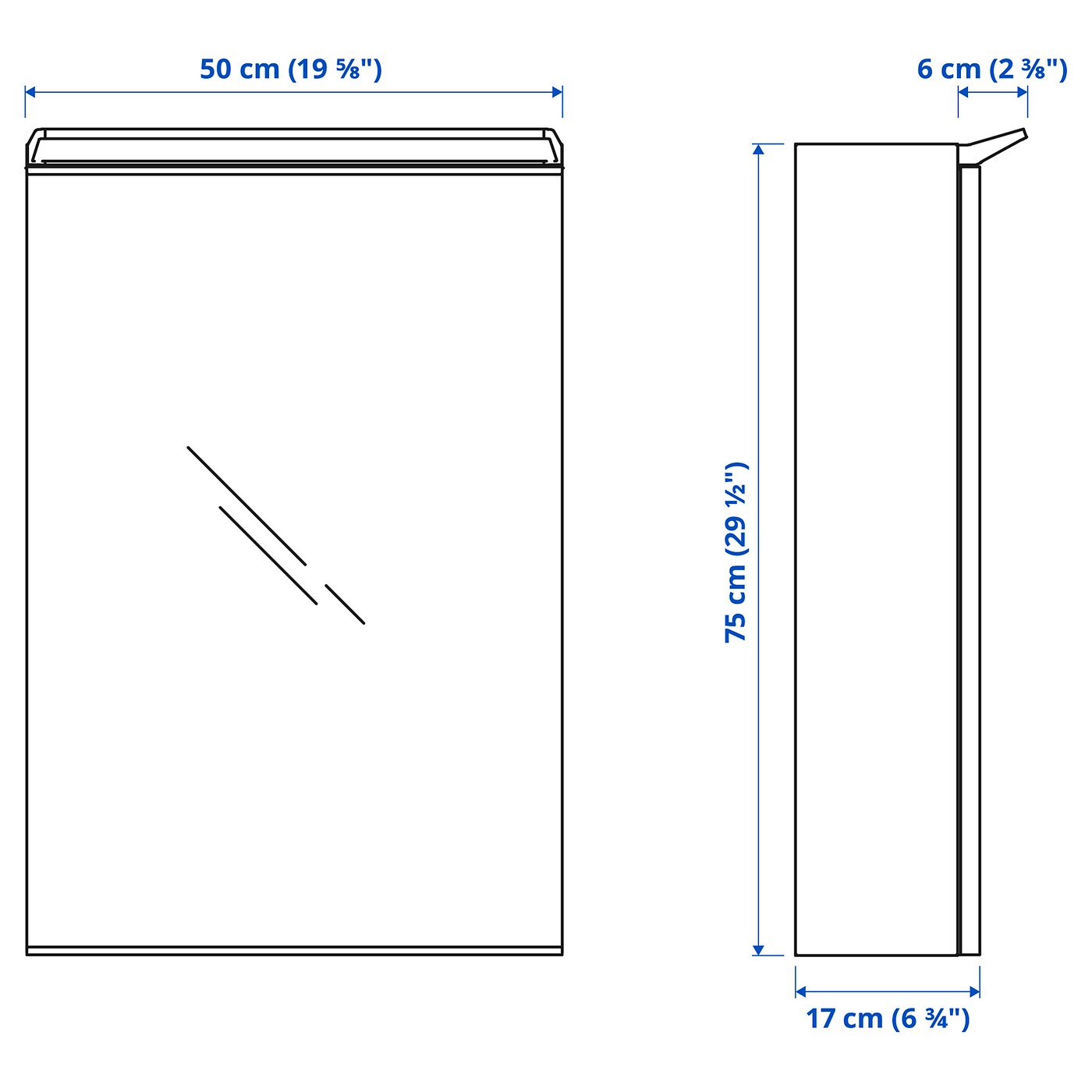 TREASJÖN Mirror cab 1 door/built-in lighting, 50x17x75 cm