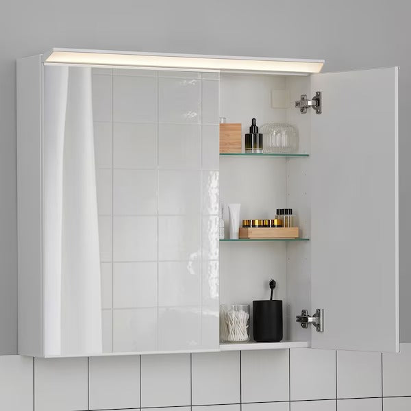 New TREASJÖN Mirror cab 2 door/built-in lighting, 80x17x75 cm