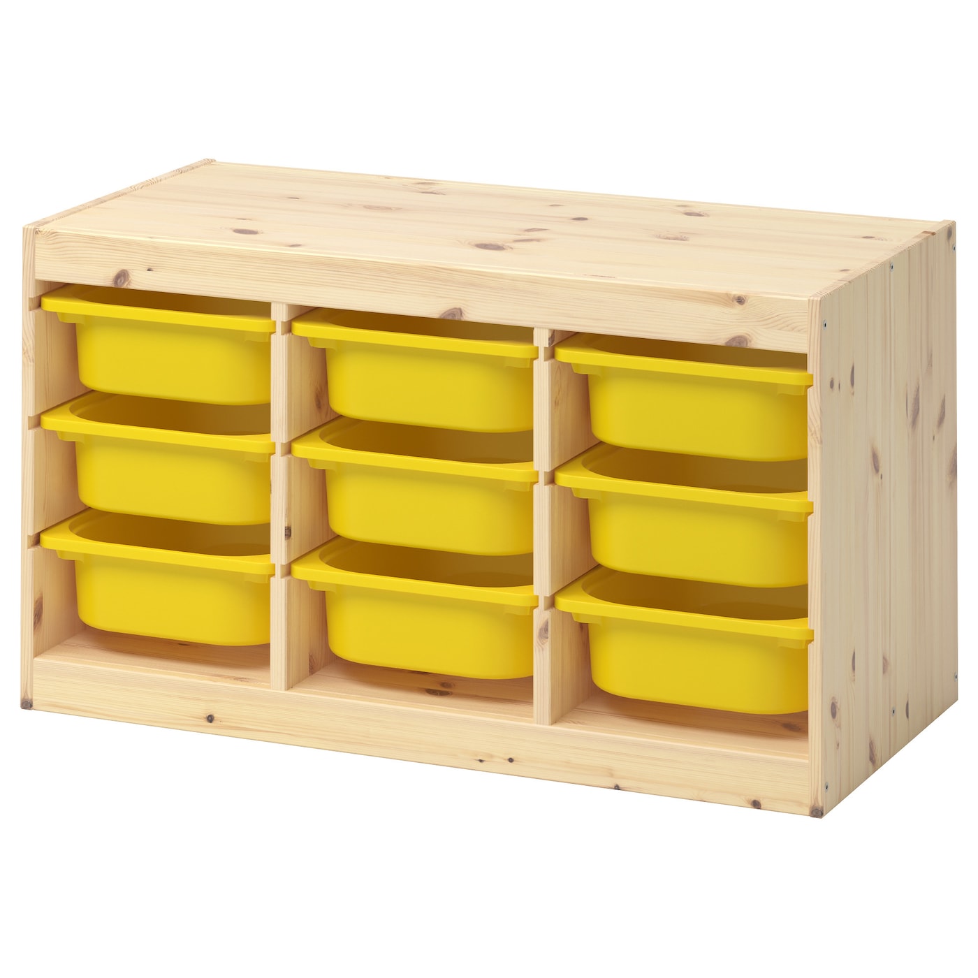 TROFAST Storage combination with boxes, light white stained pine/yellow, 93x44x53 cm