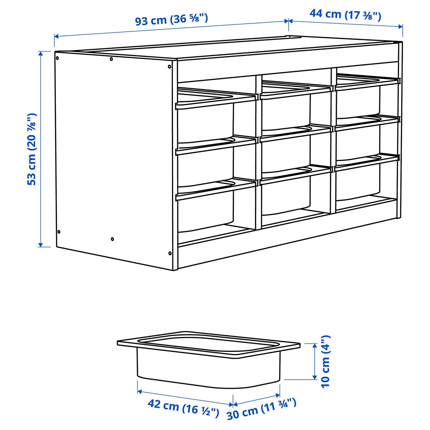 TROFAST Storage combination with boxes, light white stained pine/yellow, 93x44x53 cm