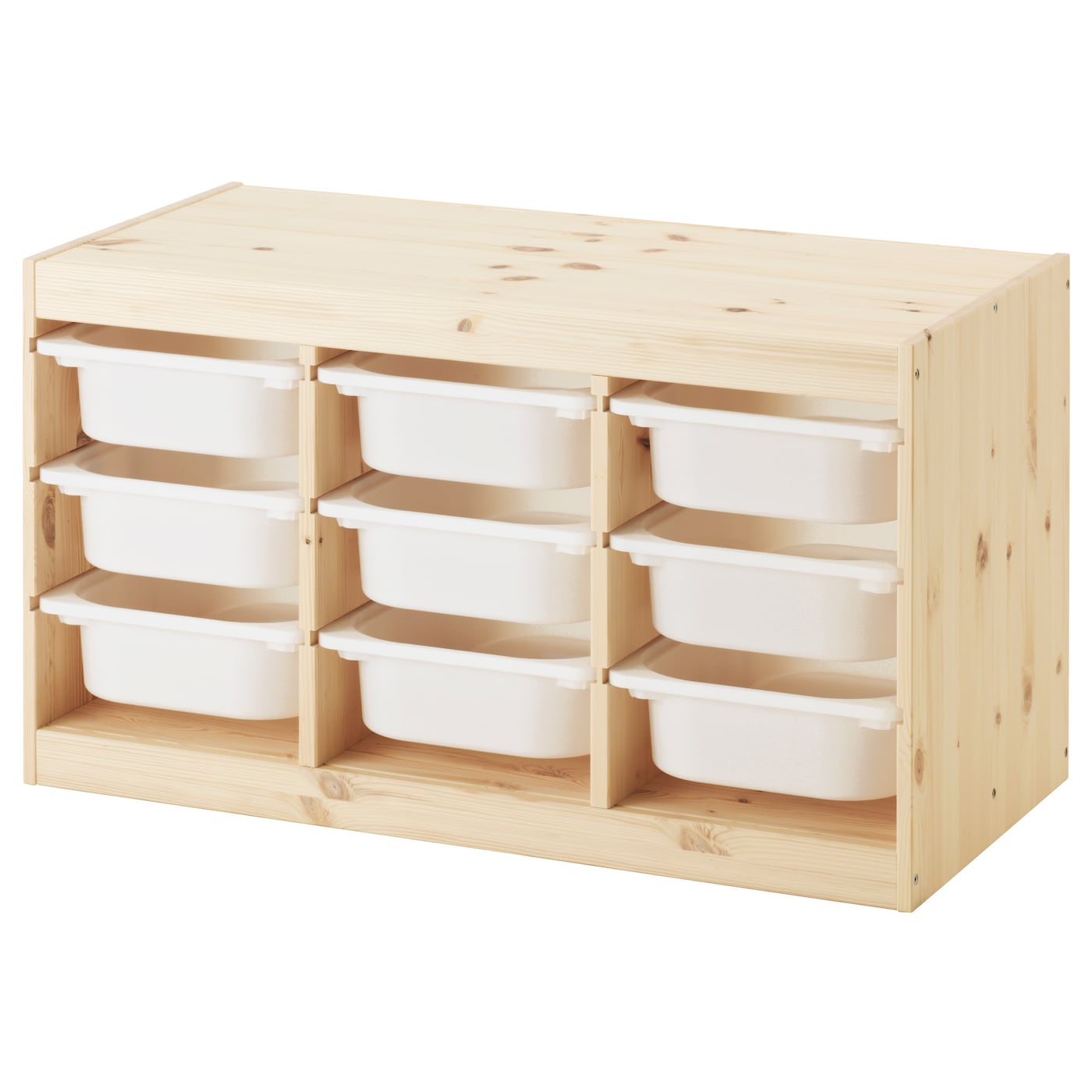 TROFAST Storage combination with boxes, light white stained pine/yellow, 93x44x53 cm