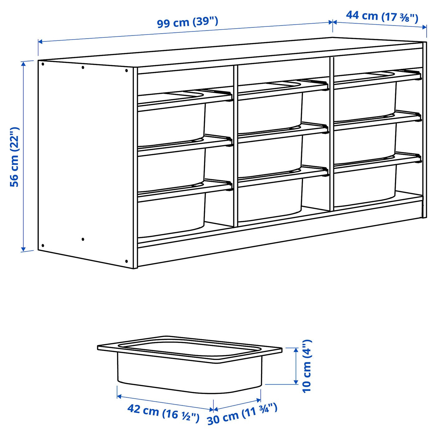 TROFAST Storage combination with boxes, white/white, 99x44x56 cm