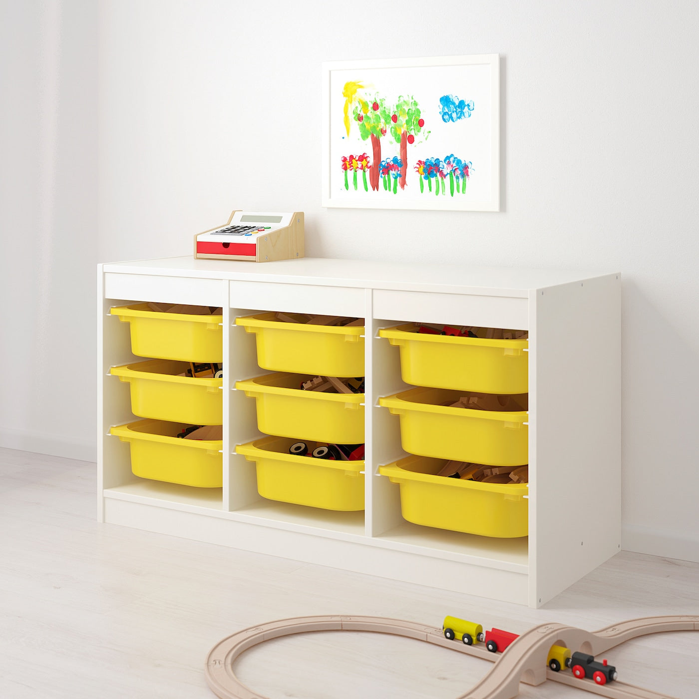 TROFAST Storage combination with boxes, white/yellow, 99x44x56 cm