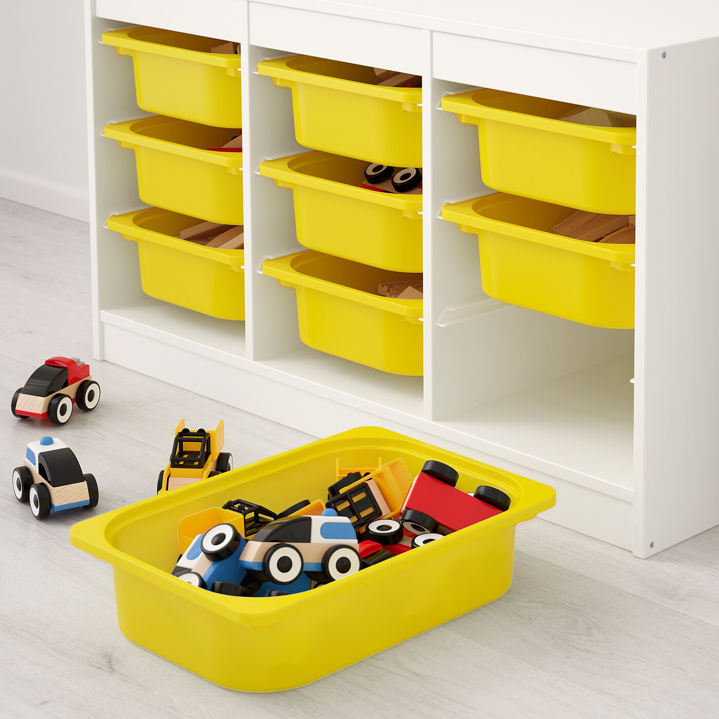 TROFAST Storage combination with boxes, white/yellow, 99x44x56 cm