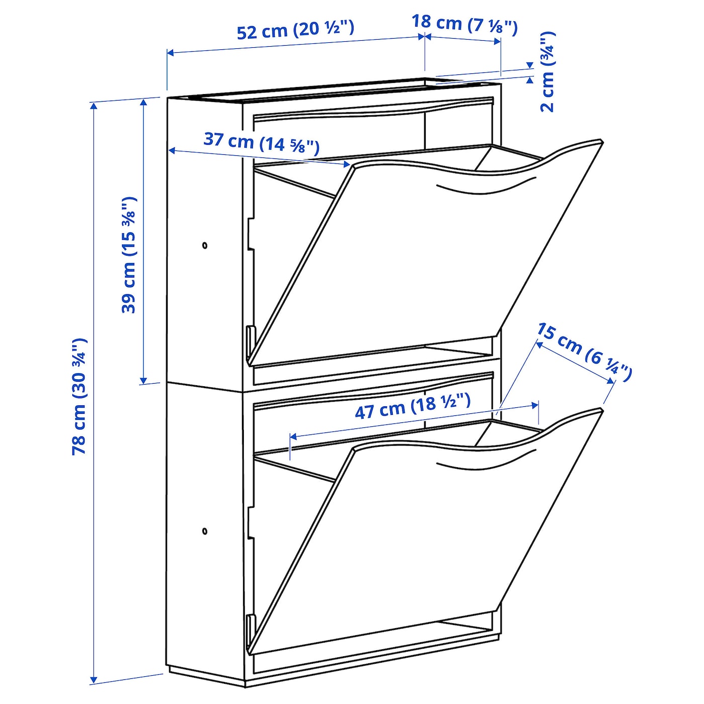 TRONES Shoe cabinet/storage, white, 52x18x39 cm