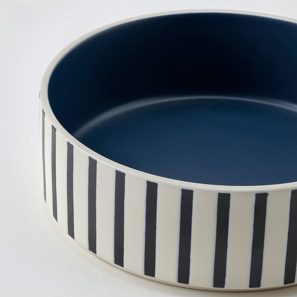 UTSÅDD Pet bowl - stripe pattern black-blue/dark blue 15 cm