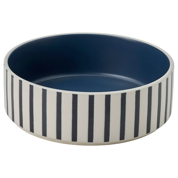 UTSÅDD Pet bowl - stripe pattern black-blue/dark blue 15 cm