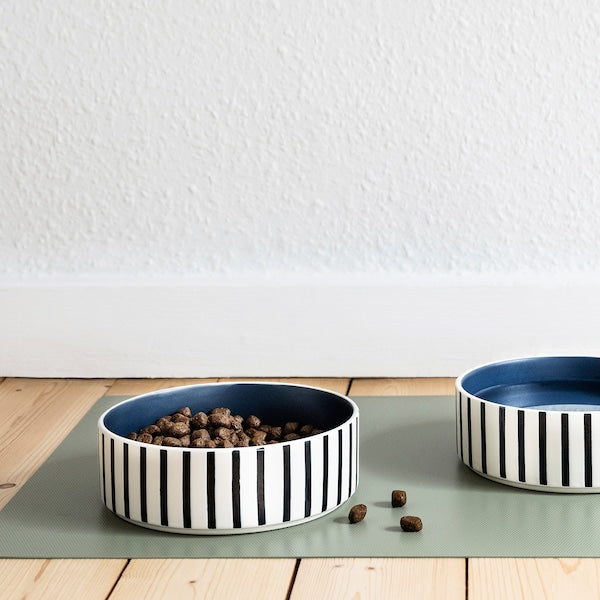 UTSÅDD Pet bowl - stripe pattern black-blue/dark blue 15 cm