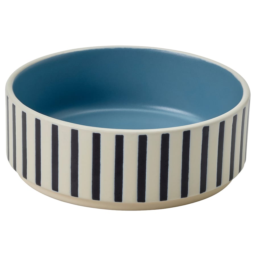 UTSÅDD Pet bowl - stripe pattern black-blue/dark blue 15 cm