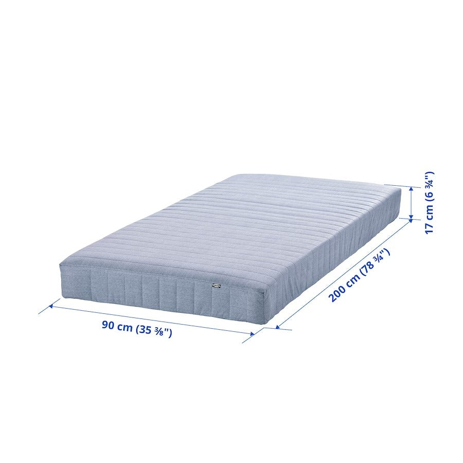 VADSÖ Sprung mattress, extra firm/light blue, 90x200 cm