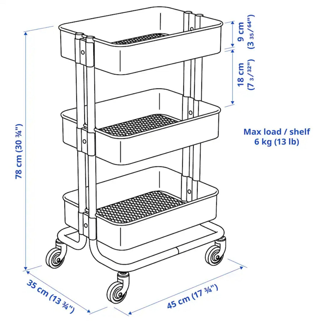 RÅSKOG Trolley, white, 35x45x78 cm