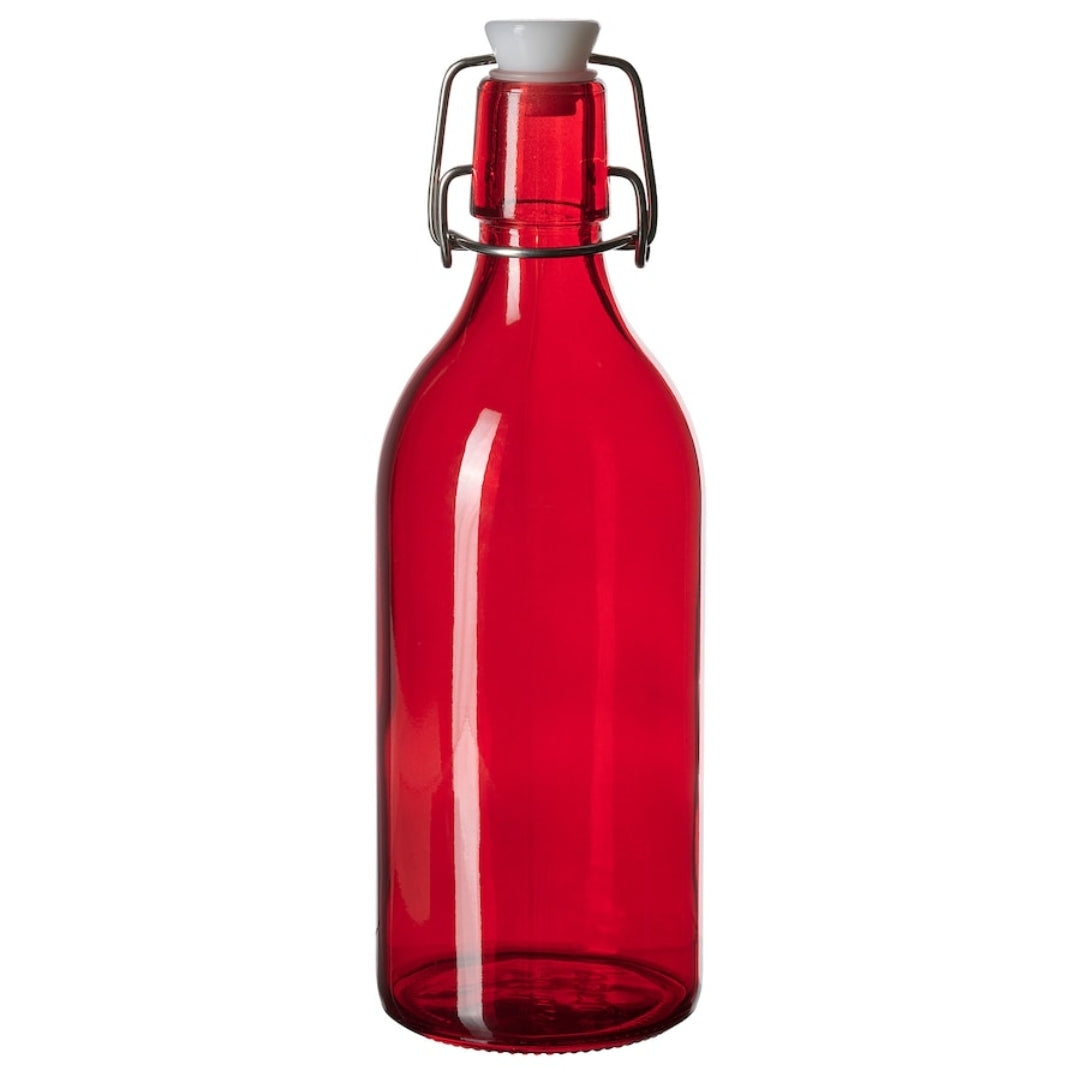 VINTERFINTBottle with stopper, glass red, 0.5 l