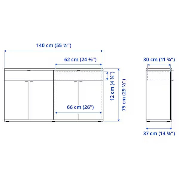 VIHALS Sideboard, white, 140x37x75 cm