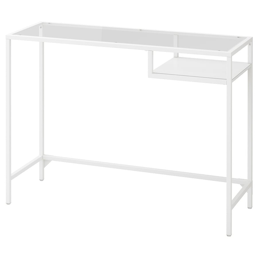 VITTSJÖ Laptop table, white/glass, 100x36 cm