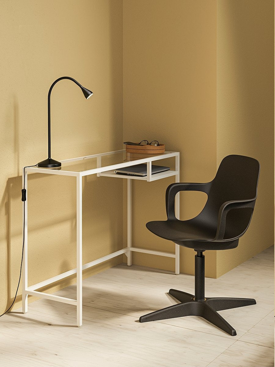 VITTSJÖ Laptop table, white/glass, 100x36 cm