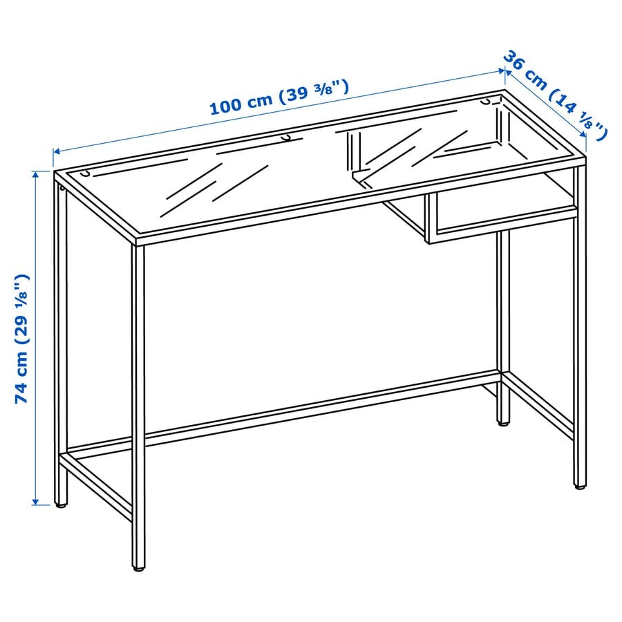 VITTSJÖ Laptop table, white/glass, 100x36 cm