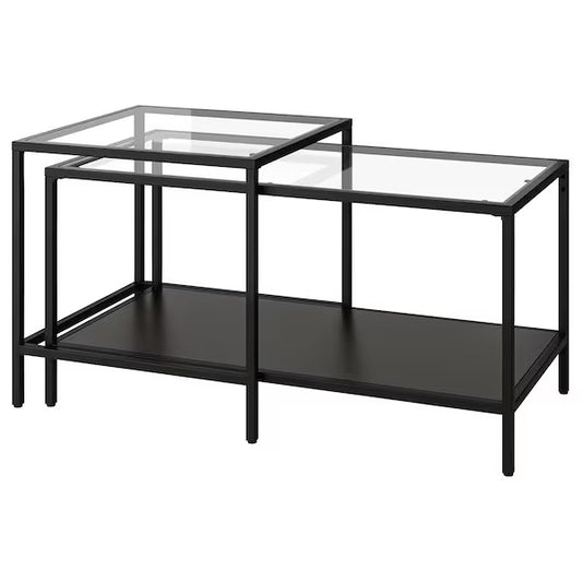 VITTSJÖ Nest of tables, set of 2, black-brown/glass, 90x50 cm