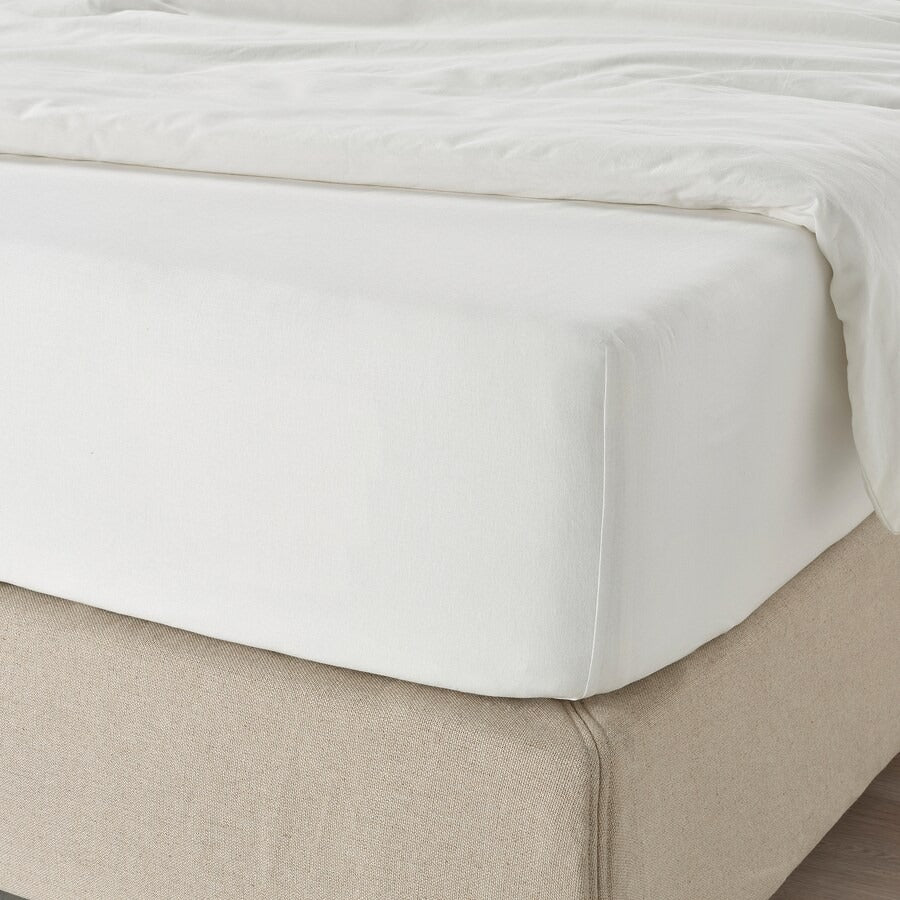 FÄRGMÅRA Fitted sheet, white, 150x200 cm
