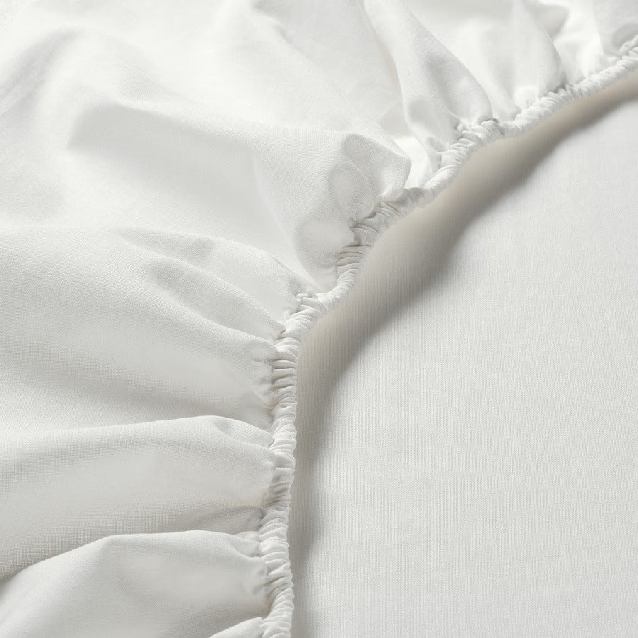 FÄRGMÅRA Fitted sheet, white, 150x200 cm