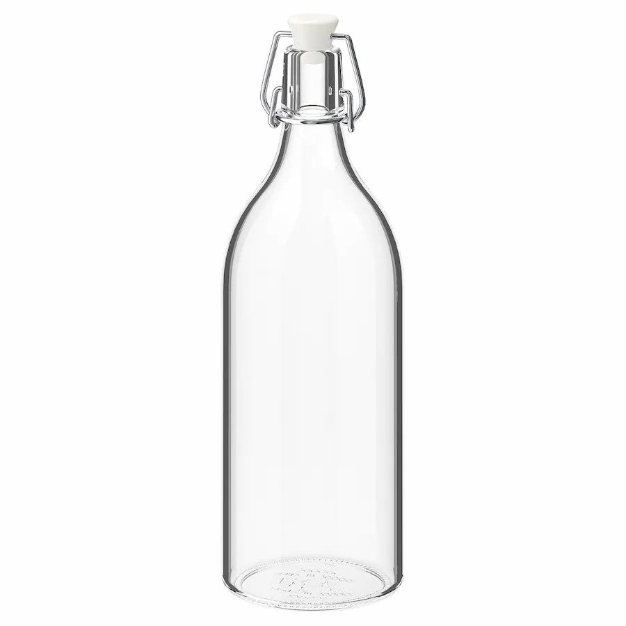 KORKEN Bottle with stopper, clear glass, 1 l