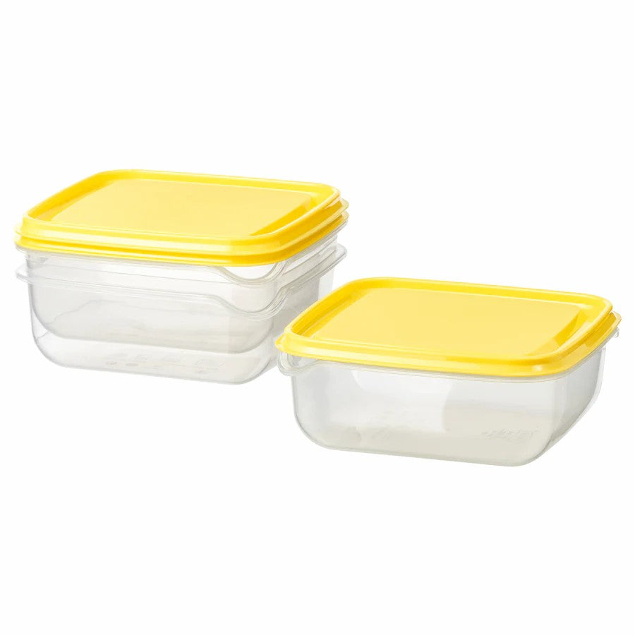 PRUTA Food container, transparent/yellow, 0.6 l