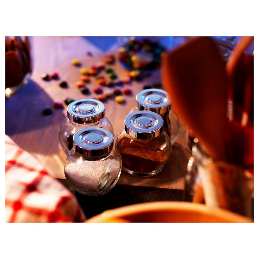 RAJTAN Spice jar, glass/aluminium-colour, 15 cl