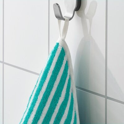 RÖRANDE Towel with hood, striped/green, 80x80 cm